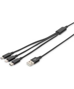 ASSMANN USB Charger cable USB A - Lightning+micro B+Type-C 1m 3in1 cable cotton CE bl