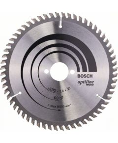 Griešanas disks kokam Bosch OPTILINE WOOD; 190x2,6x30,0 mm; Z60; 15°