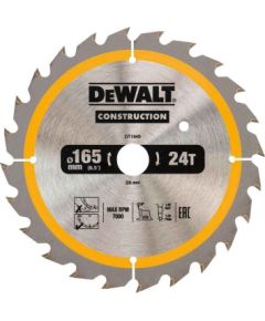 Griešanas disks kokam DeWalt; 165x1,86x20,0 mm; Z24; 20°