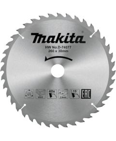 Griešanas disks Makita D-74077 TCT; 260x2,6x30 mm; T40; 15°