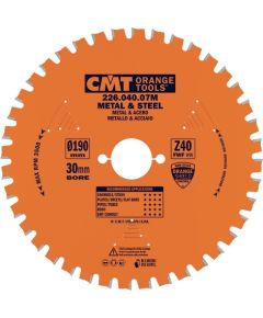 Griešanas disks metālam CMT 226; 190x2x30 mm; Z40; 0°