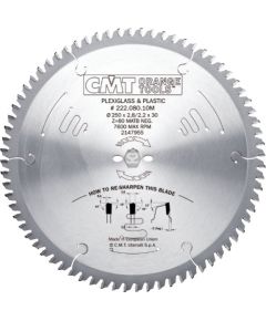 Griešanas disks plastmasai CMT 222; 250x2,8x30; Z80; -3°