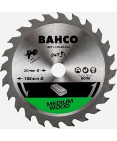 Griešanas disks kokam Bahco 8501; 165x20x10/16 mm; Z24; 18°