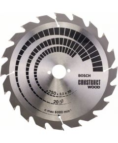 Griešanas disks kokam Bosch CONSTRUCT WOOD; 250x3,2x30,0 mm; Z20; 15°