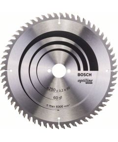 Griešanas disks kokam Bosch OPTILINE WOOD; 250x3,2x30,0 mm; Z60; 10°