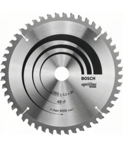Griešanas disks kokam Bosch OPTILINE WOOD; 260x3,2x30,0 mm; Z48; 15°