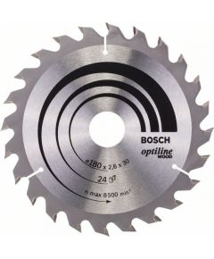 Griešanas disks kokam Bosch OPTILINE WOOD; 180x2,6x30,0 mm; Z24; 15°