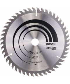 Griešanas disks kokam Bosch OPTILINE WOOD; 190x2,6x20,0 mm; Z48; 15°