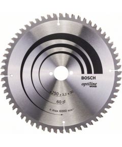 Griešanas disks kokam Bosch OPTILINE WOOD; 250x3,2x30,0 mm; Z60; -5°