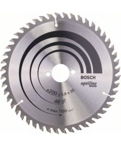 Griešanas disks kokam Bosch OPTILINE WOOD; 200x2,8x30,0 mm; Z48; 15°
