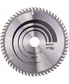 Griešanas disks kokam Bosch OPTILINE WOOD; 210x2,8x30,0 mm; Z60; 15°
