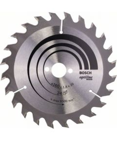 Griešanas disks kokam Bosch OPTILINE WOOD; 160x1,8x20,0 mm; Z24; 15°