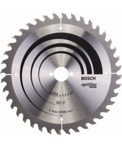 Griešanas disks kokam Bosch OPTILINE WOOD; 250x3,2x30,0 mm; Z40; 15°