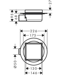 Hansgrohe dušas traps RainDrain Spot Complete, 150/150 mm, DN50, horizontāls, resti no otras puses var flīzēt