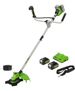 Zāles trimmeris Greenworks GD24X2BCBK4x; 2x24 V; 2x4,0 Ah akum.