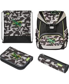 Herlitz UltraLight Plus Camo Dragon, school bag (grey/brown, incl. 16-piece pencil case, pencil case, sports bag)