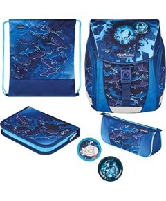 Herlitz FiloLight Plus Deep Sea, school satchel (dark blue/neon blue, incl. filled 16-piece school case, pencil case, sports bag)