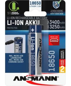 Ansmann Li-Ion battery 18650 3400 mAh with micro USB charging socket (18650, 1 piece)