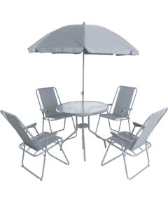 Saska Garden Zestaw mebli ogrodowych stół 4 krzesła i parasol szary