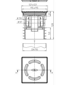 HL traps Primusu, 121x121mm, nogrieztā DN110 caurulē