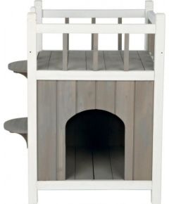 Trixie Domek Natura z balkonem dla kotów, 45 × 65 × 45 cm, biały/szary