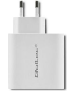 Qoltec 51715 Charger| 63W | 5-20V | 1.5-3A | USB type C PD | USB QC 3.0 | White