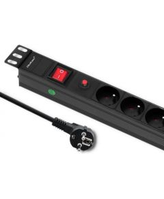Qoltec 53995 Overvoltage power strip for RACK 19" with CB | 1U | 16A | PDU | 6xFRENCH | 2m