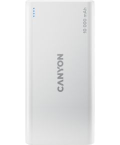 CANYON PB-108 Power bank 10000mAh Li-poly battery, Input 5V/2A, Output 5V/2.1A(Max), 140*68*16mm, 0.230Kg, White