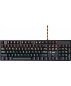Canyon Wired black Mechanical keyboard With colorful lighting system104PCS rainbow backlight LED,also can custmized backlight,1.8M braided cable length,rubber feet,English layout double injection,Numbers 104 keys,keycaps,0.7kg, Size 429*124*35mm