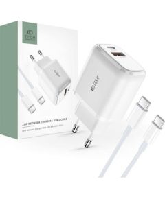 LĀDĒTĀJS Tech-protect C20W 2-port Network Charger PD 20W QC 3.0 + USB-C Cable White