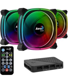 Aerocool Astro Pro 12 120x120x25, case fan (black, 3-pack, incl. H66F control hub, remote control) Korpusu dzesēšana