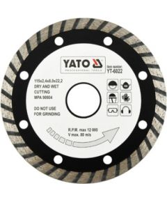 Dimanta griešanas disks Yato YT-6022; 115x22,2 mm