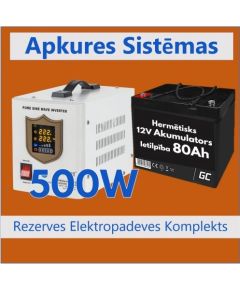 Rezerves Elektropadeves Komplekts Apkures Sistēmai 500W + 12V 90Ah akumulators