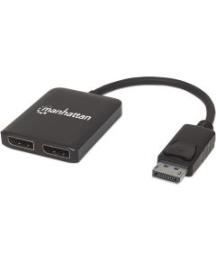 Manhattan DisplayPort 1.2 to 2-Port DisplayPort 1.2 Splitter Hub with MST, 4K@30Hz, USB-A Powered, Video Wall Function, Black, Three Year Warranty, Blister