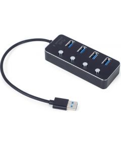 Gembird UHB-U3P4P-01 USB 3.1 (Gen 1) powered 4-port hub with switches, black