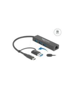 Delock 3P USB 3.2 Gen1 Hub+LAN+USB-C/A - 64149