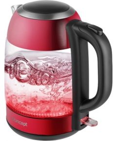 Concept RK4081 Tējkanna 1.7 L 2200 W Black, Red, Stainless steel, Transparent