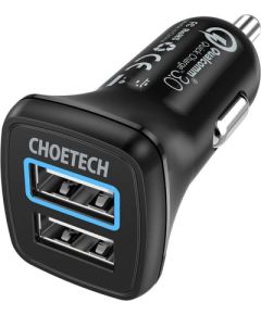 Choetech Car Charger 30W QC 3.0 Dual Ports (black)