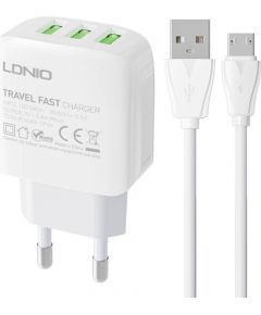 Wall charger LDNIO A3312 3USB + MicroUSB cable