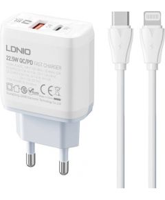Wall charger  LDNIO A2421C USB, USB-C 22.5W + USB-C - Lightning cable