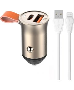 LDNIO C509Q USB, USB-C 30W Car charger + Lightning cable Cable