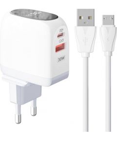 Wall charger  LDNIO A2522C USB, USB-C 30W + MicroUSB cable