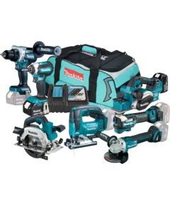 Instrumentu komplekts Makita DLX7019TX1 (DDF486+DGA504+DHS660+DJV182+DKP181+DTD153+DTM52); 18 V; 2x5,0 Ah akum. Наборы электроинструментов