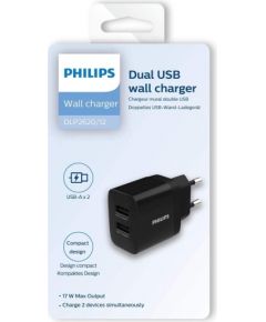 Philips DLP2620|12 duālais USB lādētājs 17W | 2.4A melns