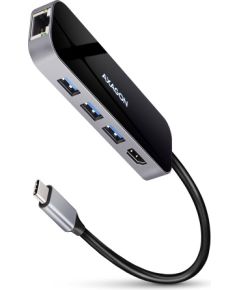 AXAGON HMC-6GL 3 порта USB-A, HDMI, RJ-45, концентратор USB 3.2 поколения 1, разъем PD 100 Вт, 20-сантиметровый кабель USB-C