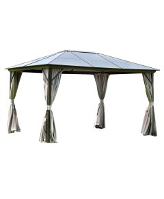 Nojume SUNSET 3x4xH2/2,7m, brūns alumnīja rāmis, polikarbonāta jumts, sānu sienas bēšas un tīkls no neilona Nojumes un aksesuāri