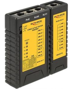 DeLOCK cable tester RJ45 / RJ12 / PoE, Cable Tester (black / yellow)