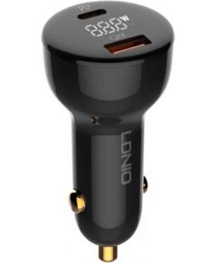 LDNIO C101 Car Charger, USB + USB-C, 100W + USB-C to Lightning Cable (Black)