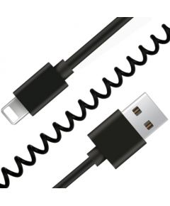 Gembird USB sync and charging spiral cable for iPhone, 1.5 m, black