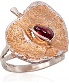 Серебряное кольцо #2101213(Matt+POx-MattY)_GR-2, Серебро 925°, оксид (покрытие), Гранат, Размер: 18.5, 6.8 гр. Sieviešu